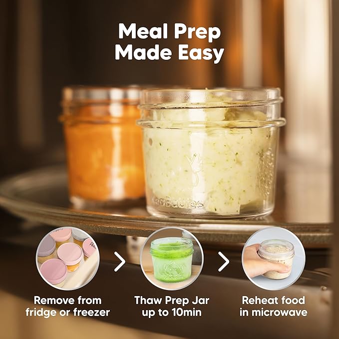 KeaBabies 6pk 4oz Glass Baby Food Containers with Lids - Leak-Proof, Microwavable Small Glass Jars, Baby Purees & Toddler Snack Storage Containers, BPA-Free, Dishwasher & Freezer Safe (Roseate)-CubbioJoy
