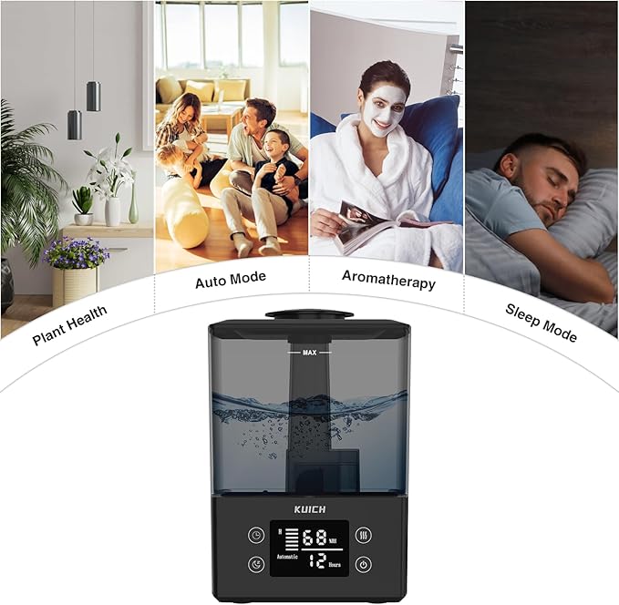 Air Humidifiers for Bedroom and Baby, Home & Plants - KUICH 2.4L Cool Mist Humidifiers for Nursery, 26db Quiet Top Fill Air Humidifier Lasts Up to 30 Hours, Auto Shut-Off, Easy to Fill and Clean,Black-CubbioJoy