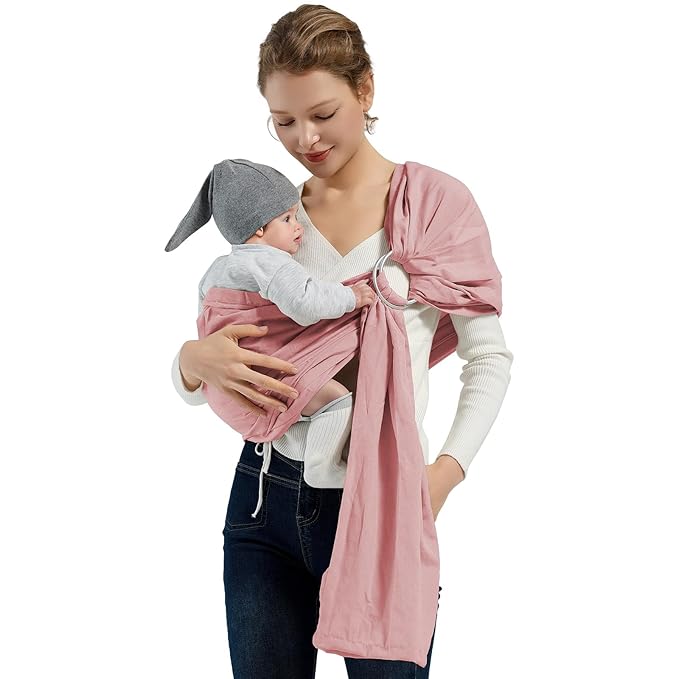 Baby Wrap Ring Sling 7-35 lbs, Baby Sling Carrier for Newborn, Toddler, Infant Holder, Lightweight Baby Carrier Wraps, Pink-CubbioJoy