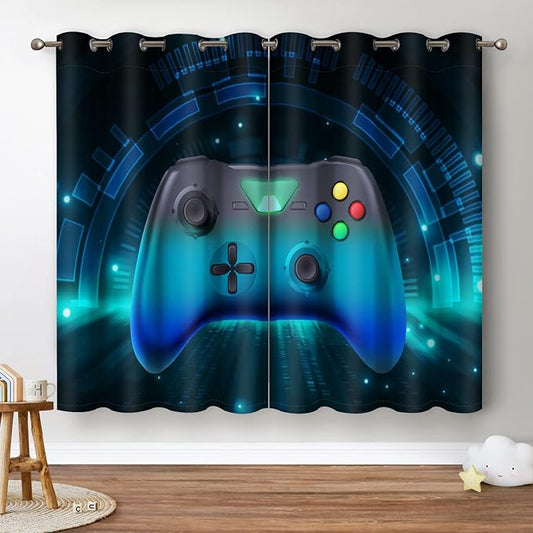 Jekeno Game Controller Blackout Curtains for Kids Boys Teens Bedroom Colorful Video Game Gamer Gaming Gamepad Decor for Home Living Room Grommet Window Drapes 2 Panel Set, 42"x84"-CubbioJoy