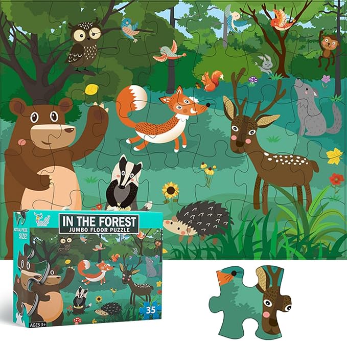 Jumbo Floor Puzzle for Kids, Large Jigsaw Puzzles 35 Piece for Kids Ages 3-5,Preschool Learning & Education Toys, Gifts for 4-8 Year Old Boys and Girls (Forest Animals)-CubbioJoy