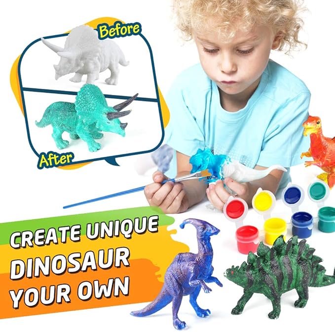 BAODLON Kids Arts Crafts Set Dinosaur Toy Painting Kit - 10 Dinosaur Figurines, Decorate Your Dinosaurs, Create a Dino World Painting Toys Gifts for 5, 6, 7, 8 Year Old Boys Kids Girls Toddlers-CubbioJoy