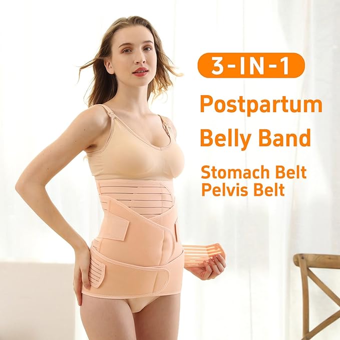 3 in 1 Postpartum Belly Band Post Partum for Women Abdominal Binder Surgery C Section Recovery Stomach Belly Wrap Belt-CubbioJoy
