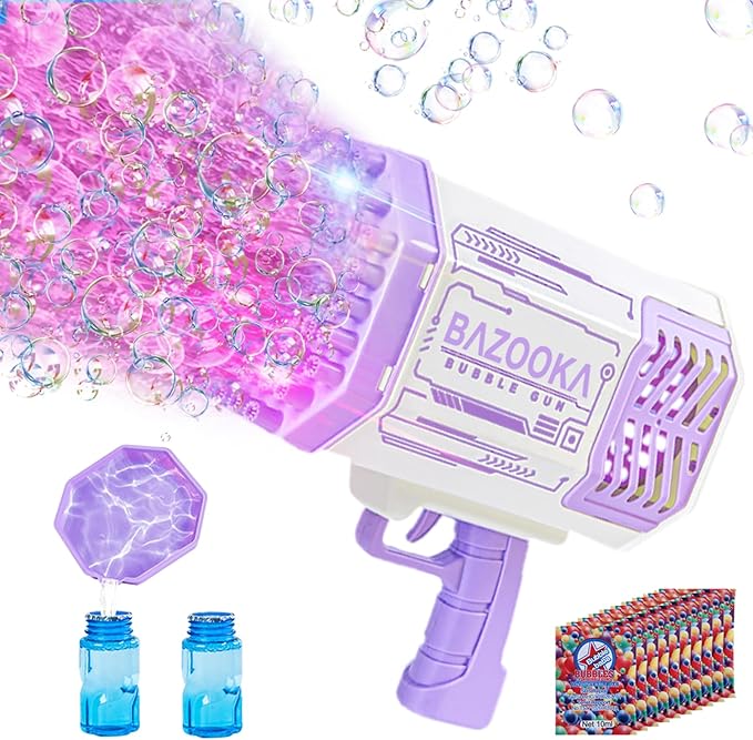 Bubble Gun, Bazooka Bubble Machine Gun, Bubble Blaster Gun with Bubble Solution, 69 Holes Bubble Bazooka Gun Outdoor Summer Toy Party Favors for Kids Purple Bubble Maker Blowers-CubbioJoy