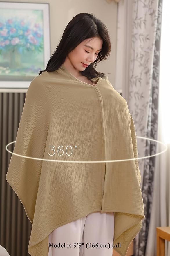 2-Pack Nursing Covers for Breastfeeding, 100% Organic Cotton Muslin Breastfeeding Cover, Multi-Use Nursing Scarf, Car Seat Canopy, Stroller Cover, Soft Breathable Baby Blanket Khaki Brown-CubbioJoy