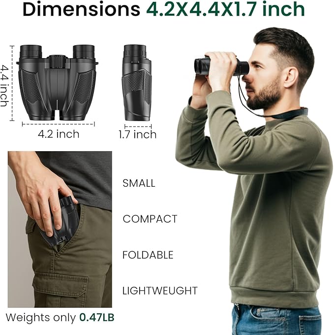 12x30 Compact Binoculars for Adults and Kids, High Power Lightweight Small Binoculars with Phone Adapter for Cruise Ship Hiking Bird Watching Sports Safari Viewing Football Sports Concert-CubbioJoy