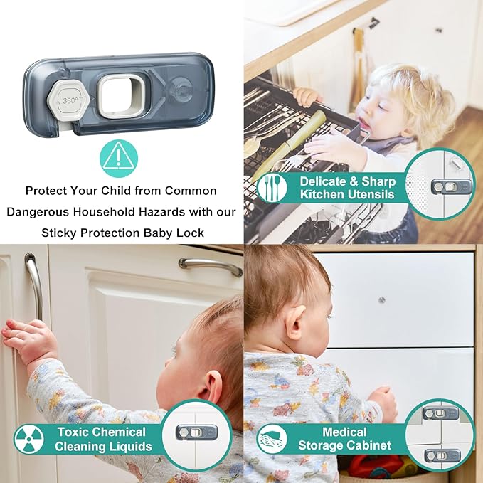 5 Pack Child Proof Refrigerator Lock, QYESWHSR Fridge Locks for Kids with Sticky Adhesive Pads, Child Safety Locks for Doors, RV Refrigerator, Oven Lock Child Safety Baby Cabinet Locks - Clear Updated-CubbioJoy