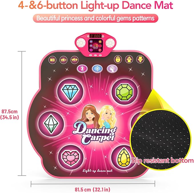 Dance Mat Toys for 3-12 Year Old Girls, 6-Button Kids Dance Mats Bluetooth Dance Pad, Light-up 6 Game Modes Dance Mat for Kids, Christmas/Birthday Gifts for 3-5 6 7 8 9 10+ Year Old Kid-CubbioJoy