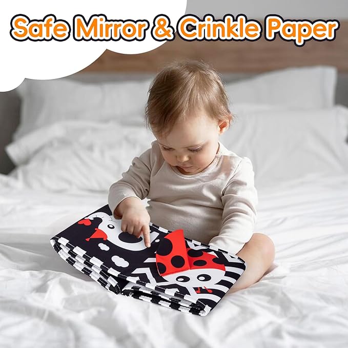 Cawgug Black and White High Contrast Baby Toys for Newborn Brain Development Tummy Time Soft Book Babies 0-3 6-12 Months Montessori Learning Activities Infant and Sensory Visual Stimulation Toys-CubbioJoy