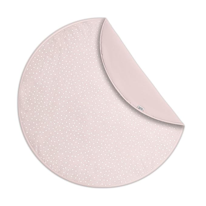 Byrd & Blume Round Baby Play Mat, Organic Cotton Soft Padded Nursery Floor Mat, Safe Hypoallergenic Baby Mat, Reversible, Foldable, Portable Infant Tummy Time Mat Fits Tents & Playpens (40"x40") Pink-CubbioJoy