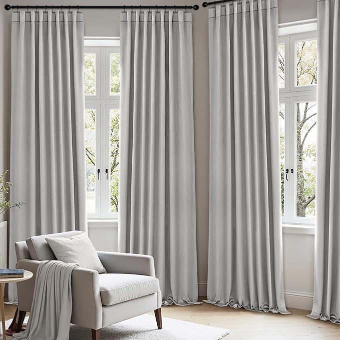 ANRODUO Back Tab Blackout Curtains for Bedroom Living Room, Rod Pocket Pinch Pleated Thermal Insulated Room Darkening Curtains 90 Inches Long 2 Panels, Light Grey, 42 x 90 Inch-CubbioJoy