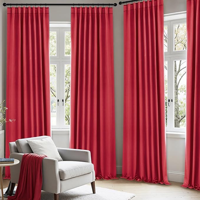 ANRODUO Back Tab Blackout Curtains for Bedroom Living Room, Rod Pocket Pinch Pleated Thermal Insulated Room Darkening Curtains 72 Inches Long 2 Panels, Red, 42 x 72 Inch-CubbioJoy