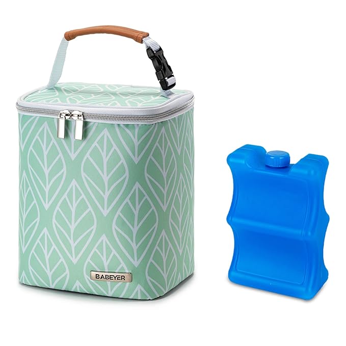 Breast Milk Cooler Bag with Ice Pack Fits 4 Baby Bottles Up to 9 Ounce, Baby Bottle Bag for Nursing Mom Daycare-Green-CubbioJoy