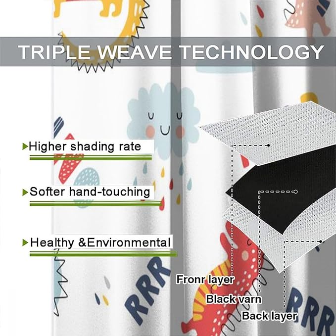 Cartoon Dinosaur Curtains for Kids Boys Girls Home Decor Colorful Cute Dino Animals Print Pattern Rod Pocket Blackout Window Drapes for Nursery Baby Bedroom Playroom W21xL63in 2 Panels-CubbioJoy