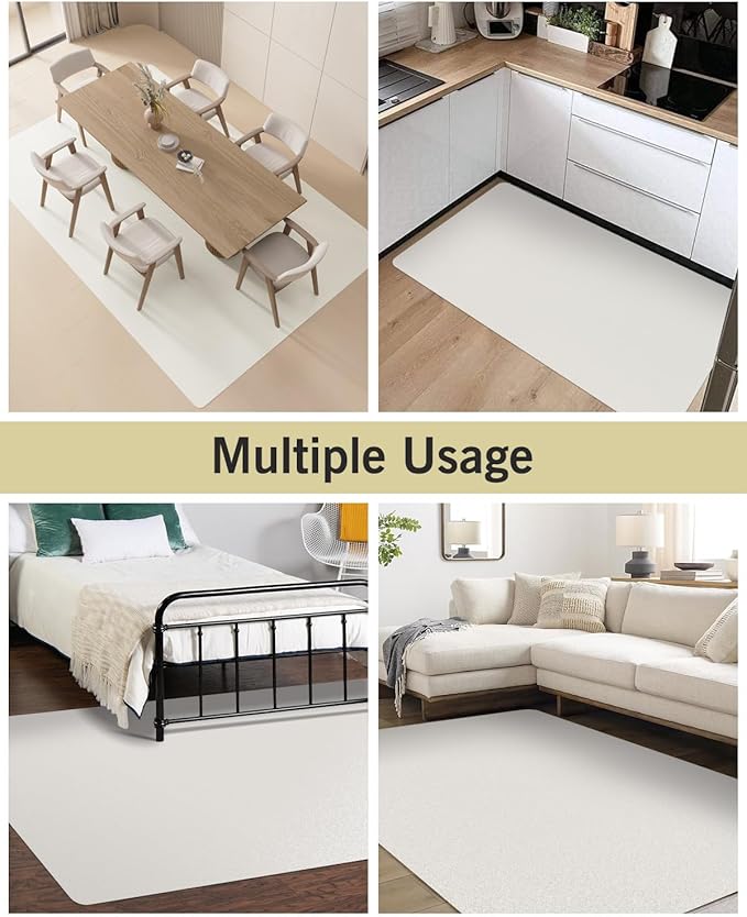 Beige Vinyl Floor Mat for Home, 3'×5' Waterproof Area Mat for Lving Room, Bedroom, Under Dining Room Table-CubbioJoy