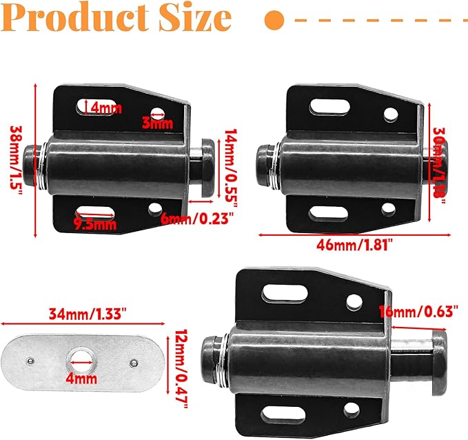 2 Pack Cabinet Magnetic Touch Latch, Push to Open Catches Magnet Push Release Latches Hardware for Kitchen Cabinet Drawer Cupboard Closet Door (Black)-CubbioJoy