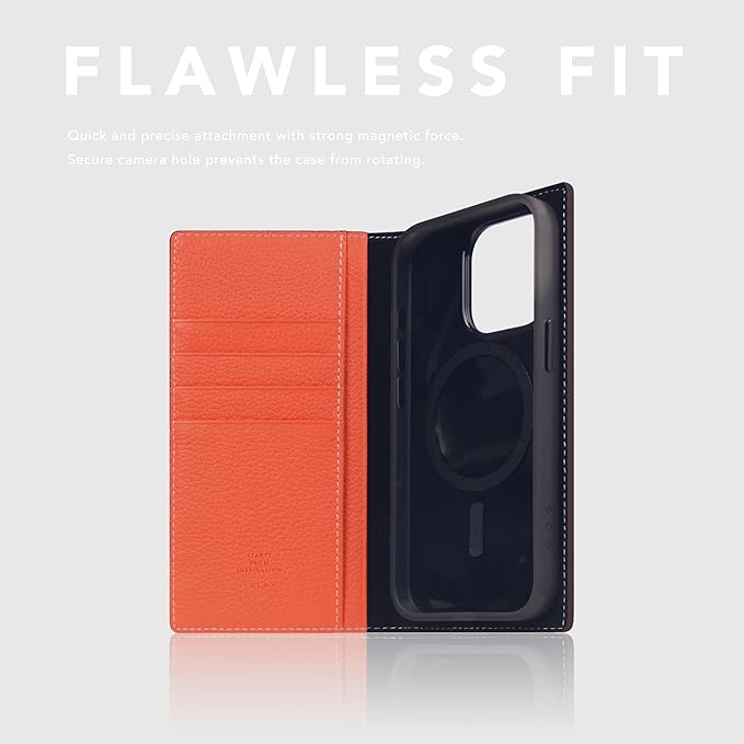 D8 Neon Full Grain Leather Wallet Case for iPhone 15 Pro - [2-in-1] Handcrafted Detachable Diary Style with Magnetic MagSafe Back Cover, Gift Box Included (Coral)-CubbioJoy