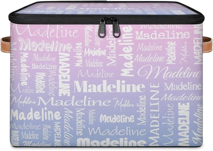 Custom Storage Basket with Name, Personalized Storage Bins with Zipper Lid, Foldable Fabric Storage Box Large capacity with Handle Pink Purple-CubbioJoy