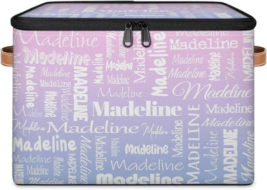 Custom Storage Basket with Name, Personalized Storage Bins with Zipper Lid, Foldable Fabric Storage Box Large capacity with Handle Pink Purple-CubbioJoy