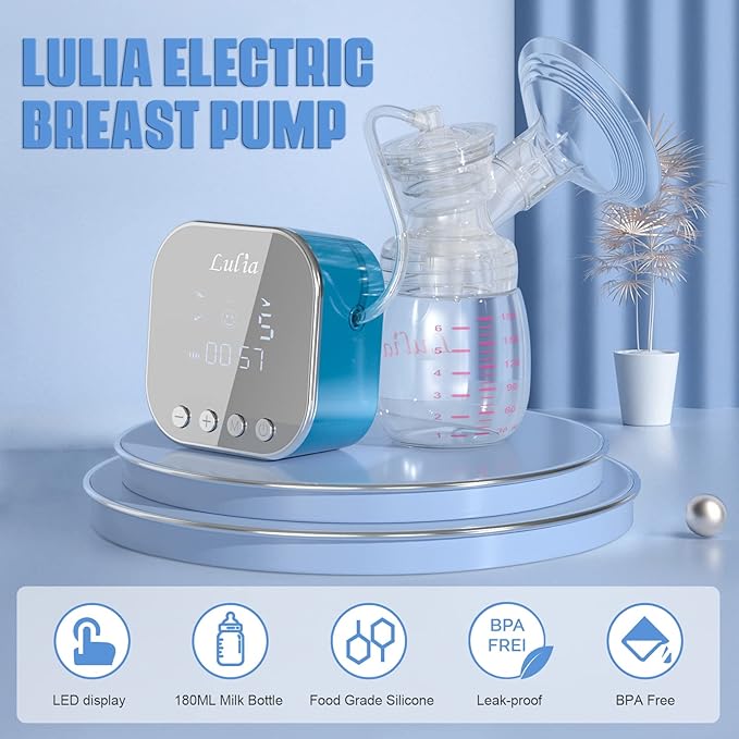 Double Electric Breast Pump Strong Suction, Portable Breast Pump Electric Breastfeeding Pump, Rechargeable Milk Pump with 4 Modes & 9 Levels, Low Noise, Anti-Backflow & LED Display, 24mm Flange, Blue-CubbioJoy