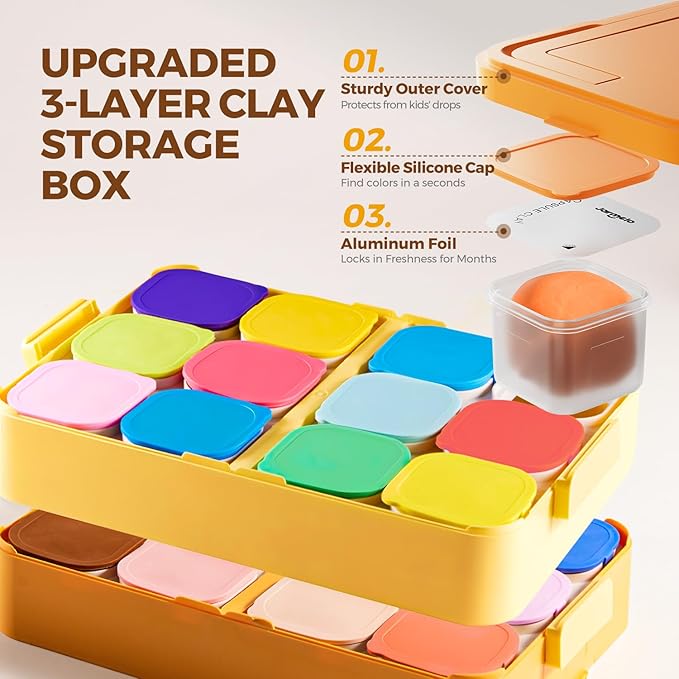 Air Dry Clay for Kids, 24 Colors Modeling Clay Kit with Storage Box & Sculpting Tools, Magic Molding Clay for Boys & Girls Crafts Gift, Age 6-12 Year Olds-CubbioJoy