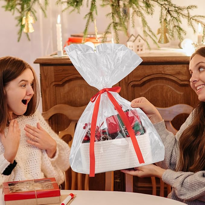 4 Pack Small Storage Shelf Baskets for Organizing, Mini Woven Rope Storage Bins for Towels, Cute Decorative Closet Organizer，Baby Nursery, Gift Empty Baskets -11.81''Lx7.87''Wx4.72''H-White-CubbioJoy