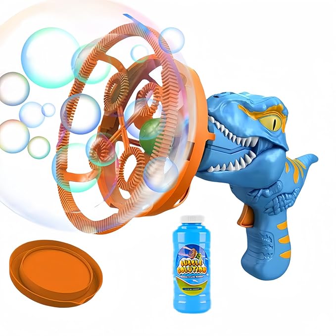 Dino Bubble Gun Bubble Machine for Dinosaur Bubble Blower Toy for Kids and Toddlers Bubble in Bubble Gun Party Favors Birthday for 3 4 5 6 7 8 9 10+Years Old Boys and Girls (Blue)-CubbioJoy