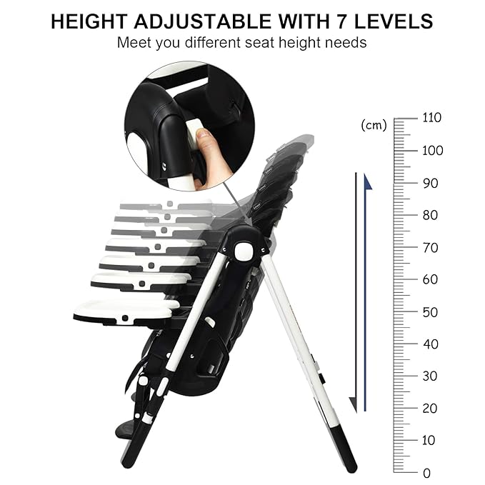 INFANS High Chair for Babies & Toddlers, Foldable Highchair with Multiple Adjustable Backrest, Footrest and Seat Height, Removable Tray, Detachable PU Leather Cushion, Built-in Rear Wheels (Black)-CubbioJoy