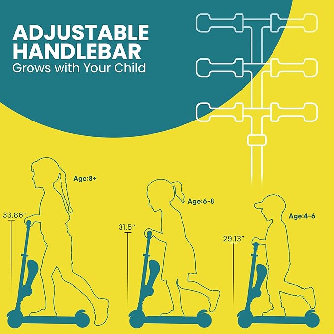 Aqua & Yellow 3 Wheel Scooter with Seat for Kids – Light-Up LED Wheels, Adjustable Handlebar and Seat, Smooth PU Wheels, Wide Anti-Slip Deck, Rear Foot Brake – Toddler Outdoor Toys for Ages 2+-CubbioJoy