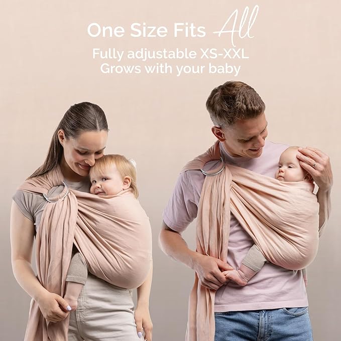 Boba Ring Sling Baby Carrier Newborn to Toddler - Lightweight & Breathable Baby Sling, Hip-Healthy Carrier Sling, Baby Wrap Carrier for Front & Hip Carry, 8-35 lbs (Linen Peony)-CubbioJoy