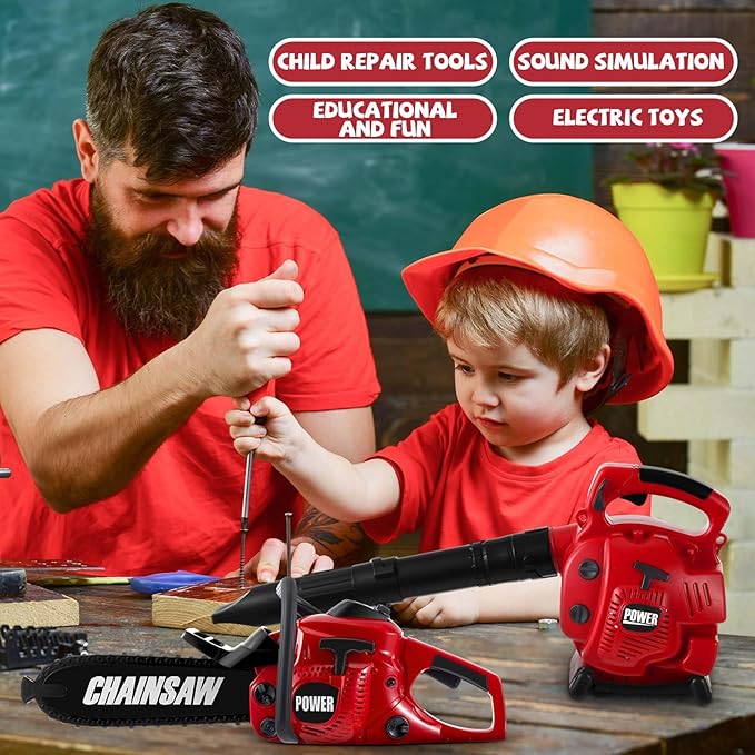 3 Pcs Toy Gardening Tool Set for Kids Toy Leaf Blower Weed Trimmer Chainsaw Pretend Play Set with Lights and Sounds Birthday for Boys Girls-CubbioJoy