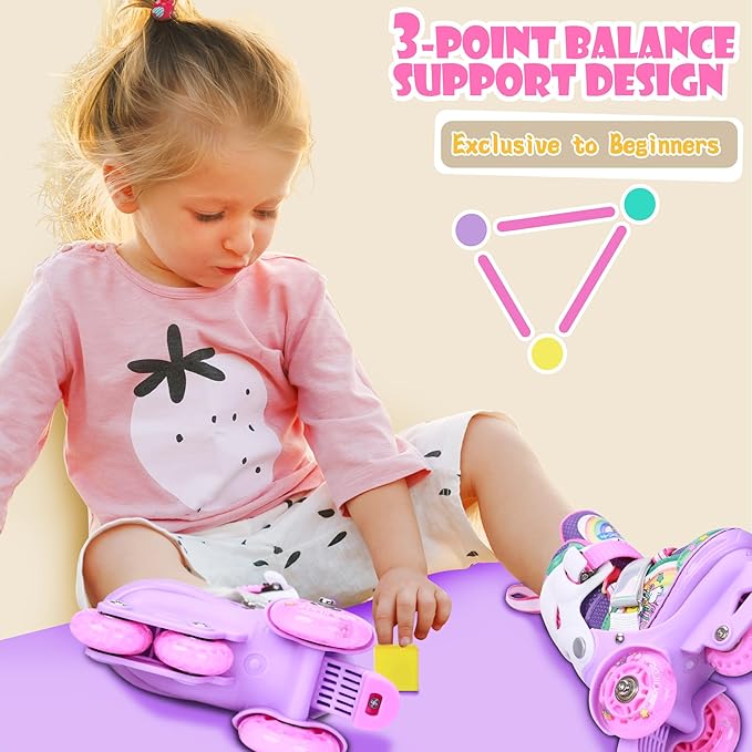 4-Pejiijar Rainbow Unicorn Kids Roller Skates for Girls Toddler Ages 2-4 5-8 8-12,Adjustable Roller Shoes with Luminous Wheels for Birthday Xmas Gifts-CubbioJoy