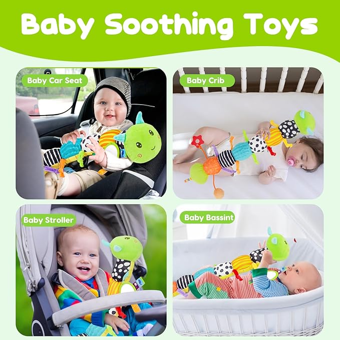 Baby Sensory Toy 0-6 Month Music Animal Stuffed Plush Caterpillar Toy for Infant 0-3-6 Month Tummy Time with Baby Mirror Crinkle Rattle for 6-12 Month Carseat Toys for Newborn Boys Girls Shower 1-CubbioJoy