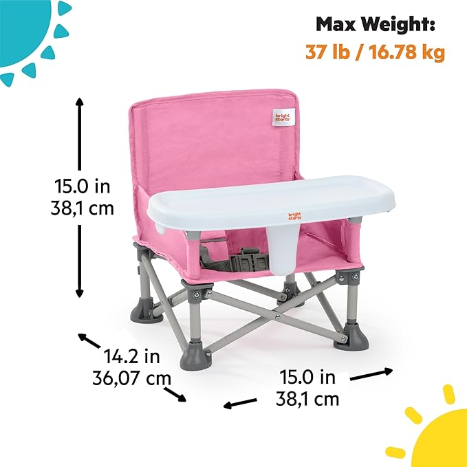 Bright Starts Pop 'N Sit Portable Booster, Indoor/Outdoor Use, Floor Seat with Feeding Tray, Pink, 6 Mos - 3 Yrs-CubbioJoy