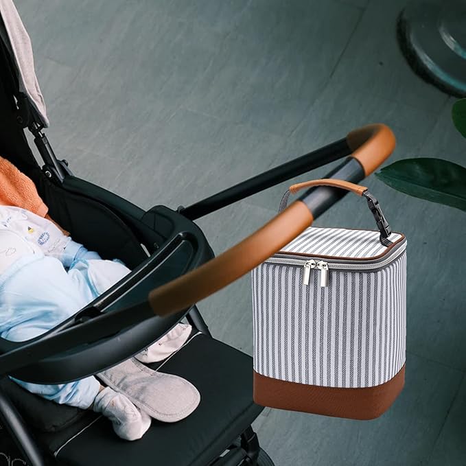 Breast Milk Cooler Bag with Ice Pack Fits 4 Baby Bottles Up to 9 Ounce, Baby Bottle Bag Great for Nursing Mom Daycare, Strap-CubbioJoy