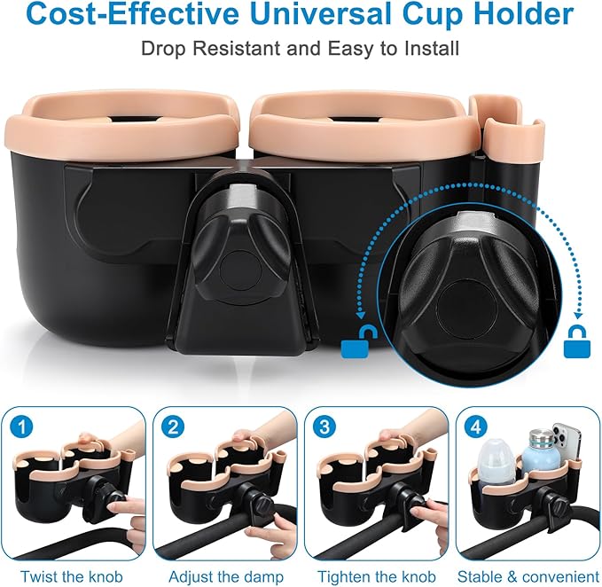 Accmor Stroller Cup Holder with Phone Holder, Bike Cup Holder, Universal Cup Holder for Uppababy Nuna Doona Strollers, 2-in-1 Cup Phone Holder for Stroller, Bike, Wheelchair, Walker, Scooter-CubbioJoy