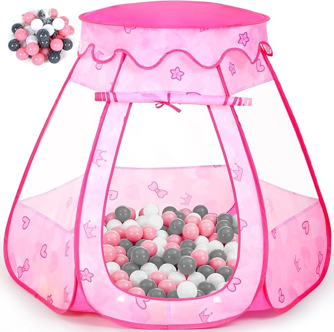 Baby Ball Pit for Toddler with 50 Balls, Kids Pop Up Play Tent for Girls, Princess Toys for Children Indoor Outdoor Playhouse with Carry Bag-CubbioJoy