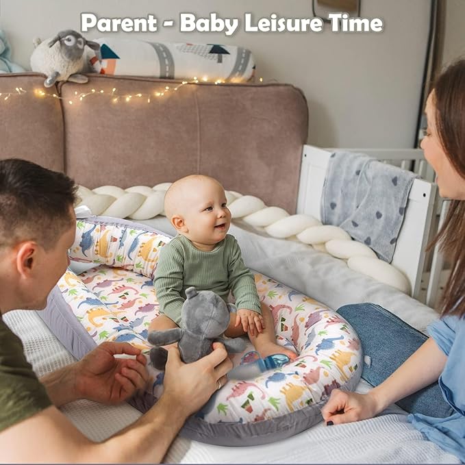 Baby Lounger | Organic Cotton Infant Lounger | Reversible, Adjustable & Portable Floor Lounger | Soft, Breathable, Washable Cover-CubbioJoy
