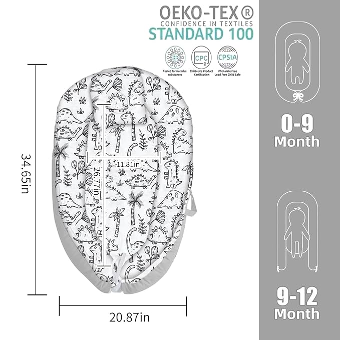 Baby Lounger for Newborn Cover - Newborn Lounger Cover for 0-12 Months, Breathable & Portable Infant Lounger Cover - Soft Baby Floor Seat Cover for Travel, Newborn Essentials - Baby Snuggle Dinosaur-CubbioJoy