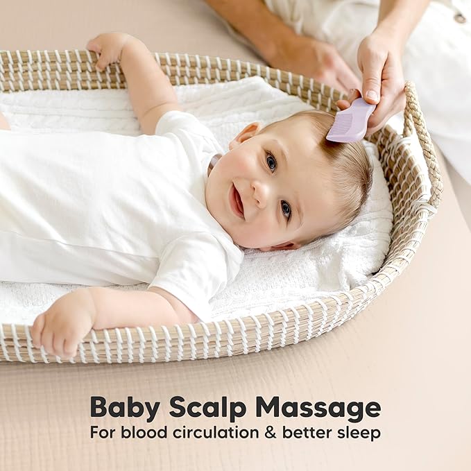 Baby Hair Brush and Comb Set for Newborn - Wooden Baby Hair Brush Set with Soft Goat Bristle, Baby Brush Set for Newborns, Baby Brush and Comb Set Girl, Boy, Toddler Cradle Cap Brush (Oval, Thistle)-CubbioJoy