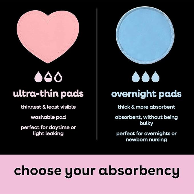 Bamboobies Nursing Pads, Ultra-Soft Velour, Reusable, Washable & Leak-Proof, 6 Ultra-Thin and 2 Overnight Pads for Breastfeeding-CubbioJoy