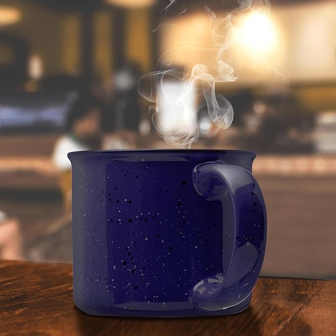 DISCOUNT PROMOS Ceramic Campfire Coffee Mugs 13 oz. Set of 10, Bulk Pack - Perfect for Tea, Espresso, Cappuccino, Hot Cocoa - Blue-CubbioJoy
