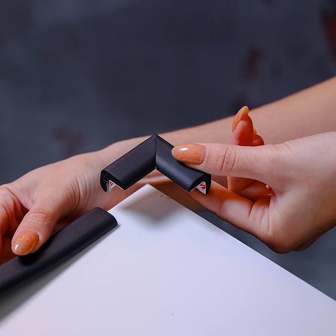 Baby Proof Corners and Edges with Furniture Corner & Edge Safety Bumpers, Impact-Absorbent 18ft Bumper & 8 Foam Corner Protectors, Cushy, Thick, Odorless Table Edge Protectors for Baby, Child | Black-CubbioJoy