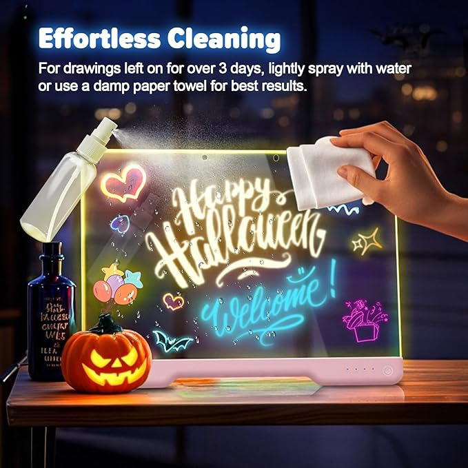 16-Inch Rechargeable Doodle Glow LED Note Board, 7-Color Light Modes, Neon Art Dry Erase Light Up Drawing Pad with Built-in Stand, Sketching Gift Toy for Kids/Girls/Teens, 5 Markers & Tracing Book-CubbioJoy