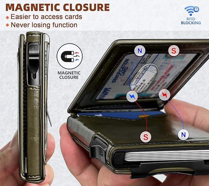 BULLIANT Men Wallet,Money Clip Wallet Slim For Gift Men 9Cards-Metal Credit Card Case in Magnetic Leather Flip-CubbioJoy