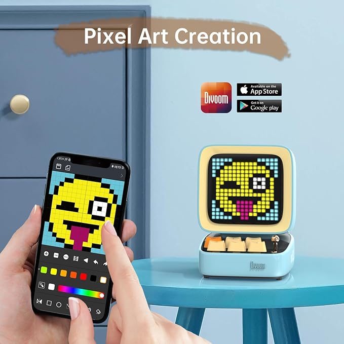 Divoom Ditoo Retro Pixel Art Game Bluetooth Speaker with 16X16 LED App Controlled Front Screen (Blue) …-CubbioJoy
