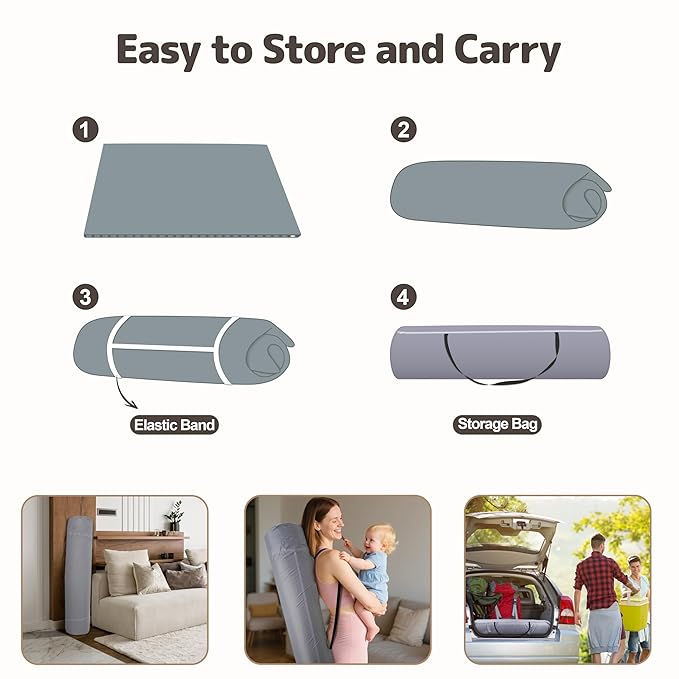 Baby Play Mat 47x47 Inches, Extra Thick 1.2" Foam Floor Mat for Tummy Time & Crawling, Waterproof Non-Slip Faux Leather Playpen Mat for Infants Toddlers, Indoor Outdoor Gym Activity, Blue-CubbioJoy