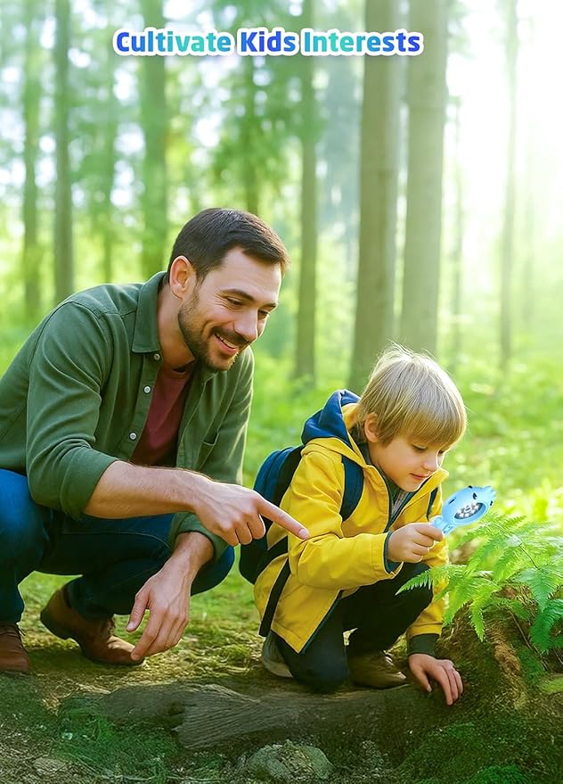 2-in-1 Microscope Camera for Kids, Mini Handheld Microscope Supporting Multiple Viewing Angles, Outdoor Educational Science Adventure Toys, Birthday Gifts for 3-10 Years Old Boys Girls, Blue Dinosaur-CubbioJoy