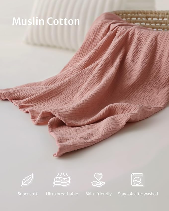 Blissful Diary Muslin Nursing Cover for Breastfeeding, Breathable Breastfeeding Cover up with Arch Neckline for Women, Nursing Apron (Dusty Pink)-CubbioJoy