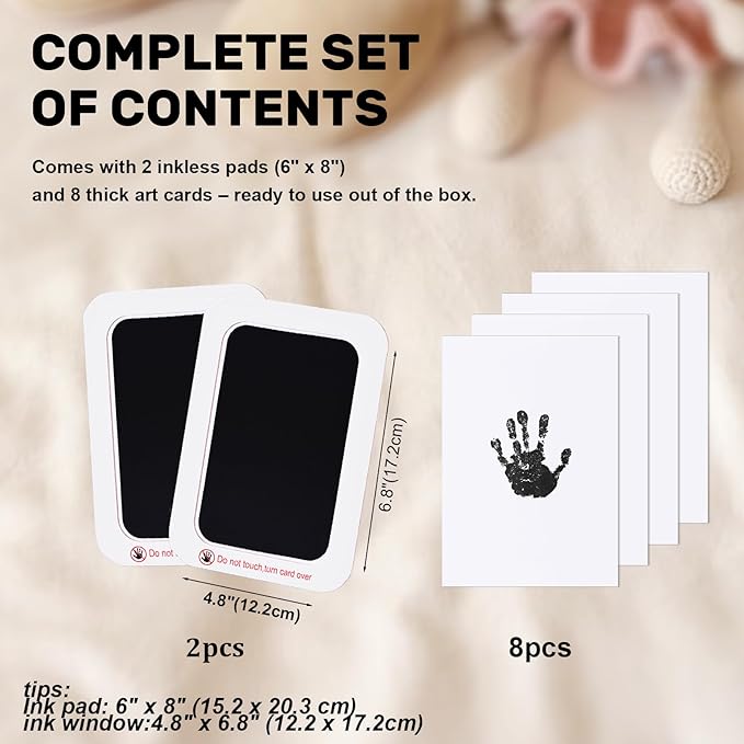 2-Pack Inkless Baby Hand and Footprint Kit with Mess-Free Ink Pad – Baby Safe Ink Pad for Hand, Foot & Paw Prints – Newborn Footprint & Paw Print Kit for Dogs and Cats – 16 Cards(Jet Black, Jumbo)-CubbioJoy